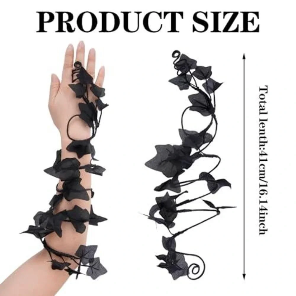 Black Ivy Leaf Arm Wrap Glove Fairycore‎ Gothic Floral Mesh Hand Accessory